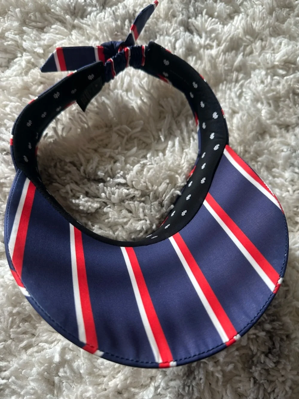 Lele Sadoughi women's navy blue Striped Cotton Bow Tie Visor hat